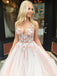 Blush Pink Tulle Applique V-neck Sleeveless Prom Dresses For Teens .PD00238