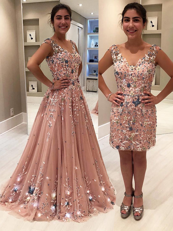 Blush Pink Tulle Beading Applique Two Piece Prom Dresses.PD00215 AlineBridal Blush Pink Tulle Beading Applique Two Piece Prom Dresses.PD00215 AlineBridal