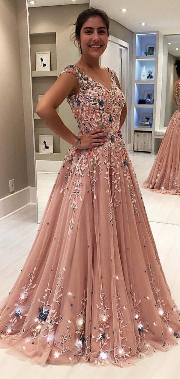 blush two piece prom dress open lace back dress Blush Pink Organza Two Piece Prom Dresses Removable Puffed Sleeve Cros Viniodress