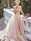 Blush Pink Tulle Beading Sweetheart Spaghetti Straps Prom Dresses ,PD00128