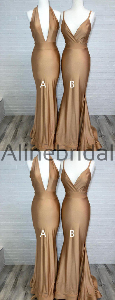 Brown Jersey Mismatched Mermiad Charming Bridesmaid Dresses, AB4053