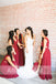 Burgundy Chiffon Unique Long Sleeveless V-neck A-line Bridesmaid Dresses , AB1228