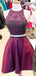 Burgundy Elastic Satin Beading Mismatched Sleeveless Homecoming Dresses  ,HD0040