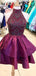 Burgundy Elastic Satin Beading Mismatched Sleeveless Homecoming Dresses  ,HD0040