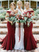 Burgundy Jersey Off Shoulder Mmermaid Long Bridesmaid Dresses, AB4028