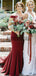 Burgundy Jersey Off Shoulder Mmermaid Long Bridesmaid Dresses, AB4028