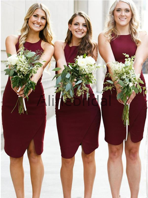 Burgundy Jersey Sheath Sleeveless Short Bridesmaid Dresses, AB4040 – AlineBridal