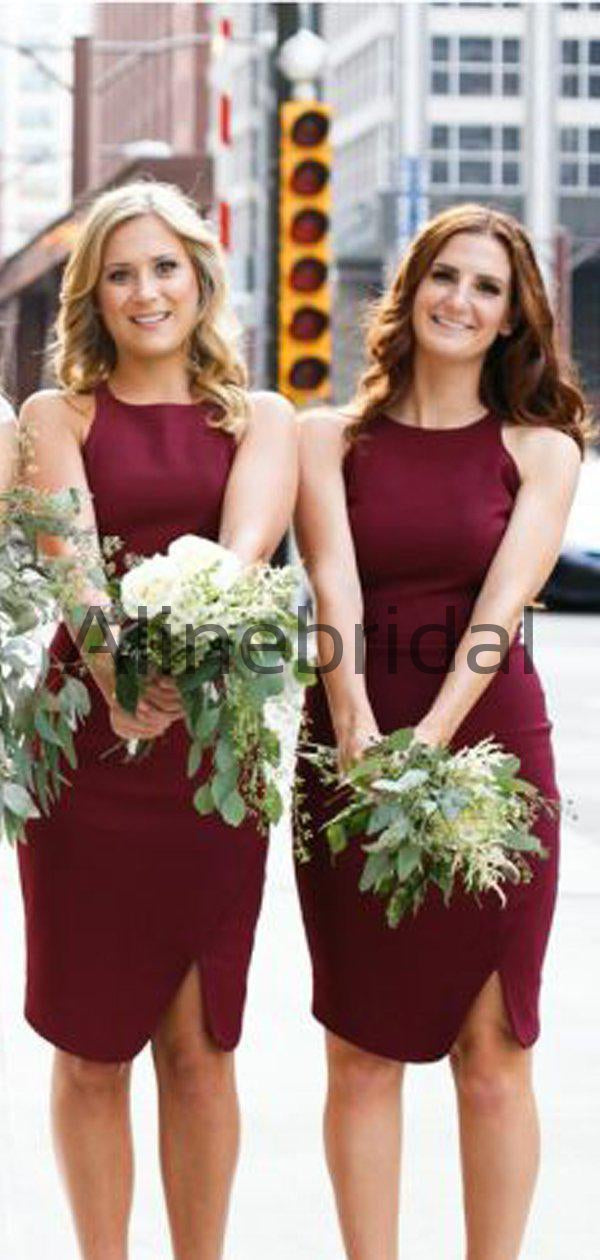 Short wine shop colored bridesmaid dresses