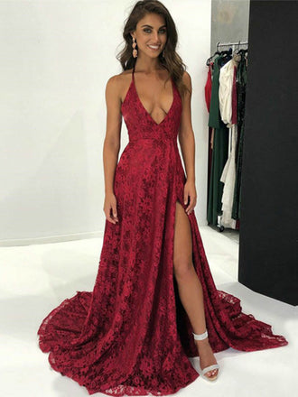 Strapless A-line Elegant Long Lace Appliques Prom Dresses, PD1028