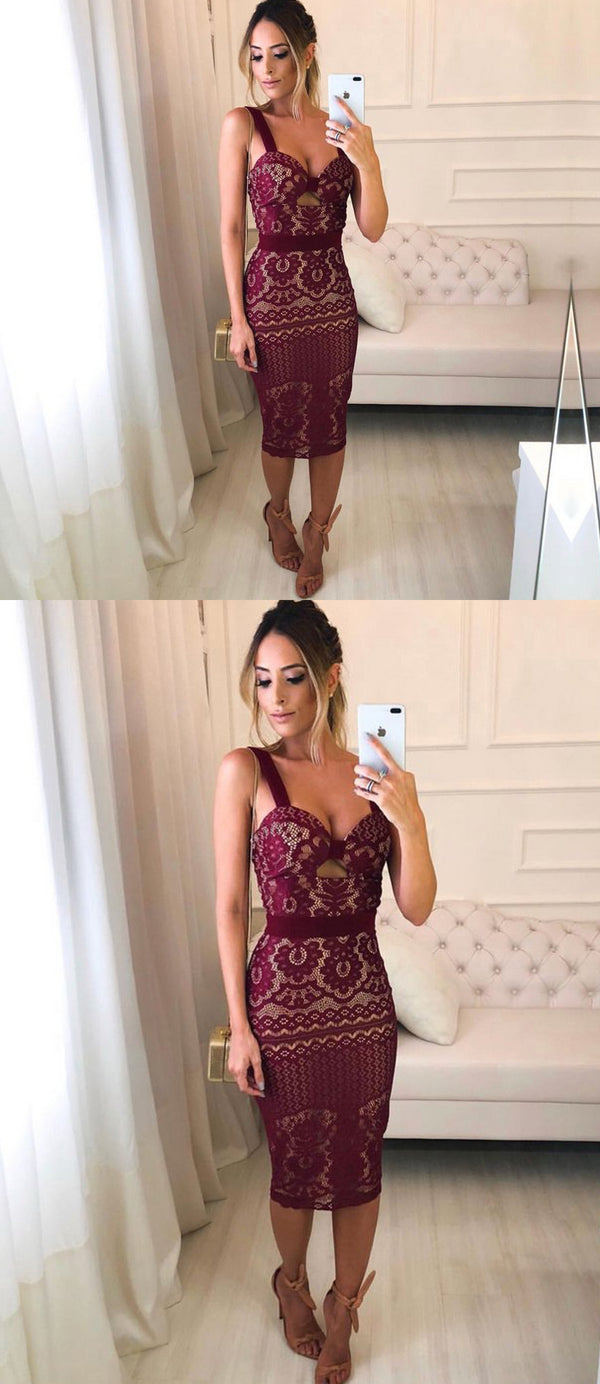 Burgundy Lace Sheath Tight Knee Length Homecoming Dresses ,HD0017 AlineBridal Burgundy Lace Sheath Tight Knee Length Homecoming Dresses ,HD0017 AlineBridal