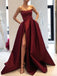 Burgundy Satin Strapless Pockets Ball Gown Fashion Prom Dresses,PD00152