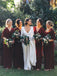 Burgundy V-neck Half Sleeve Plus Size Bridesmaid Dresses, AB4106