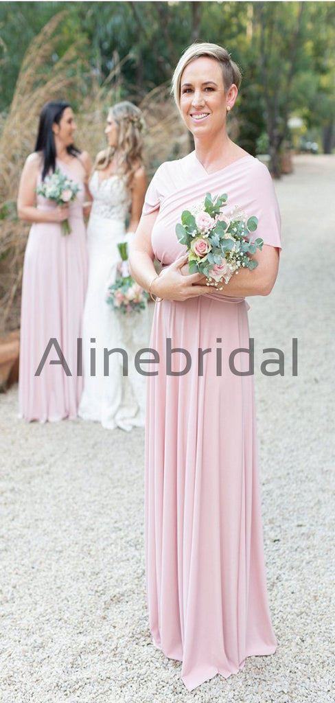 Charming Pink Simple Jersy Beach Long Bridesmaid Dresses AB4203
