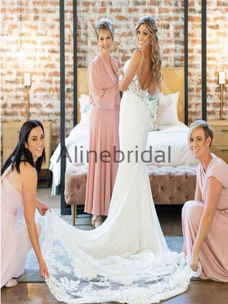 Charming Pink Simple Jersy Beach Long Bridesmaid Dresses AB4203