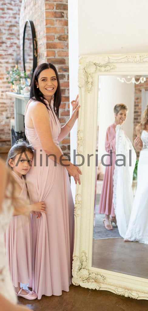 Charming Pink Simple Jersy Beach Long Bridesmaid Dresses AB4203