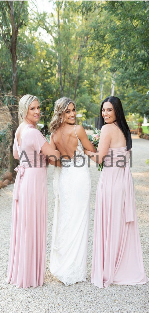 Charming Pink Simple Jersy Beach Long Bridesmaid Dresses AB4203