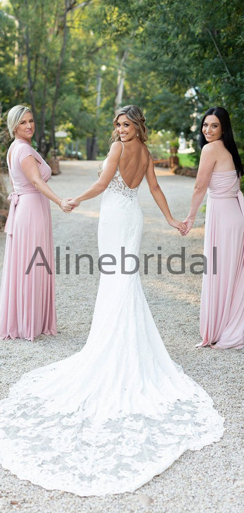 Charming Pink Simple Jersy Beach Long Bridesmaid Dresses AB4203