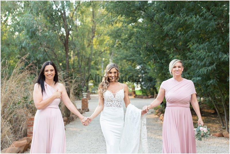Charming Pink Simple Jersy Beach Long Bridesmaid Dresses AB4203