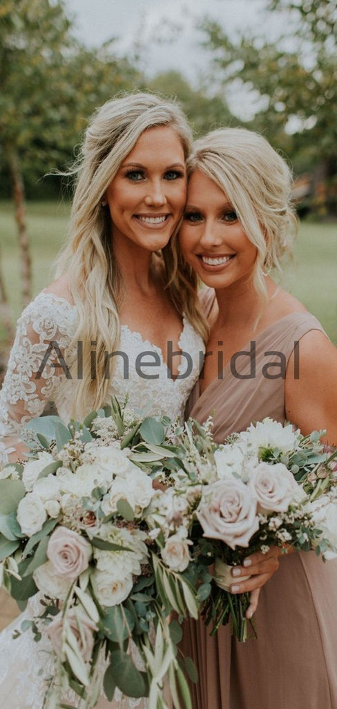 Charming V-neck Formal Beach Long Bridesmaid Dresses AB4204