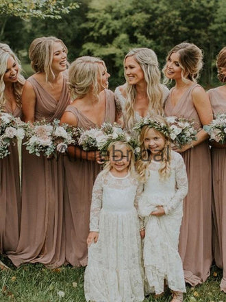 Charming V-neck Formal Beach Long Bridesmaid Dresses AB4204