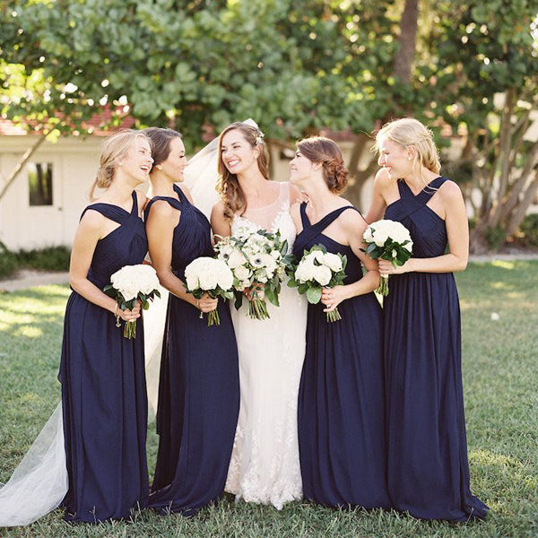 Charming Inexpensive Navy Blue Chiffon Sleeveless Backless Long Brides AlineBridal Charming Inexpensive Navy Blue Chiffon Sleeveless Backless Long Brides AlineBridal