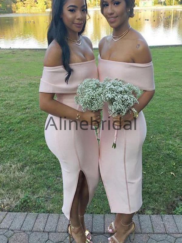 Cheap Off the Shoulder Pink Short Mermaid Bridesmaid Dresses AB4211 – AlineBridal
