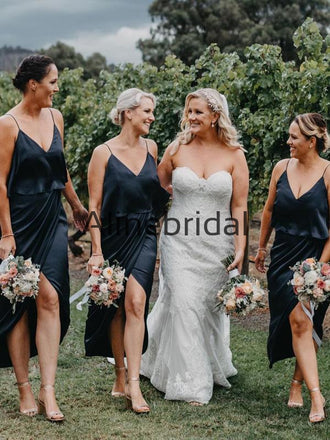 Cheap Spaghetti Straps Simple Short Beach Bridesmaid Dresses AB4217