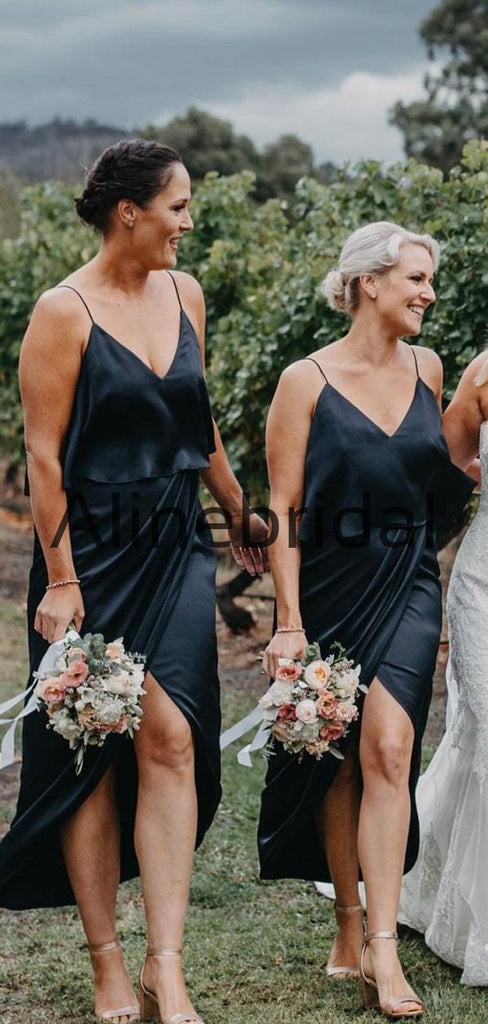 Cheap Spaghetti Straps Simple Short Beach Bridesmaid Dresses AB4217