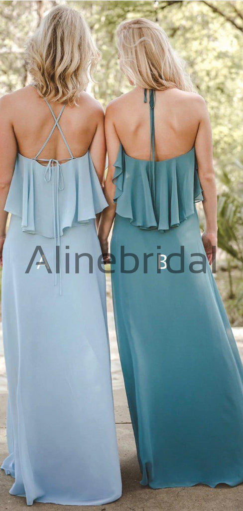 Chiffon Halter Backless Elegant Long Bridesmaid Dresses , AB4101