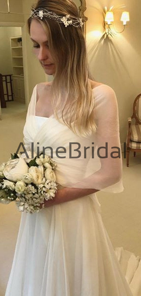 Ethereal Strapless A-line Layered Chiffon Wedding Dresses with Train,   AlineBridal