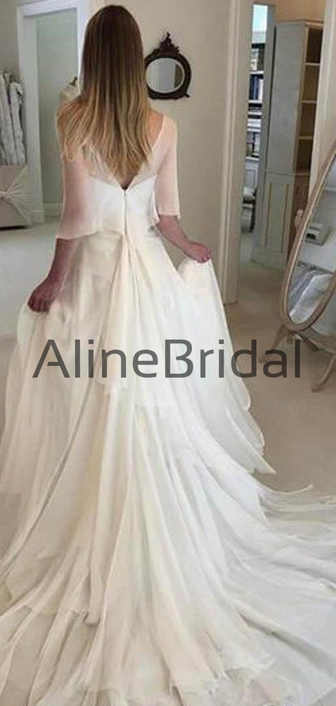 Chiffon Strapless A-line Tiered Train With Shawl Wedding Dresses, AB1560