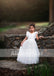 Classic Off White Appliques Tulle Pretty Sleeveless Long Flower Girl Dresses, FGS070