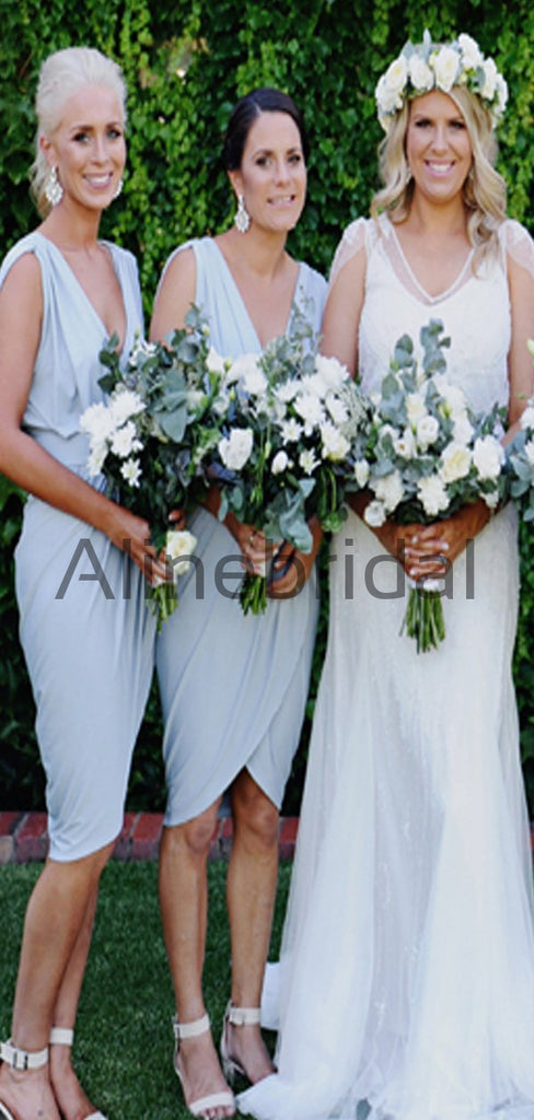 Custom V-neck Elegant Beach Short Bridesmaid Dresses AB4205