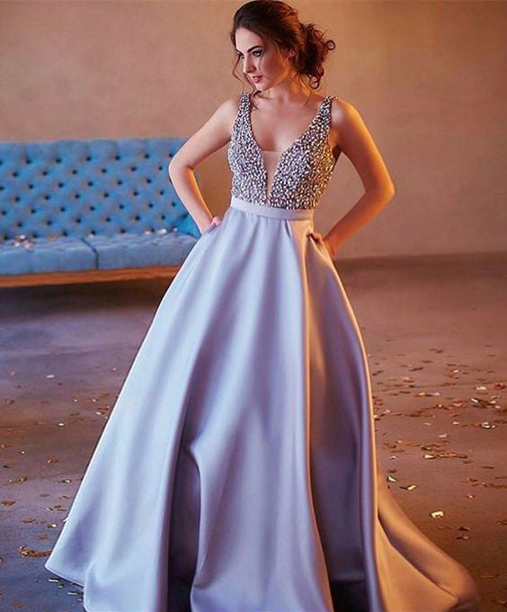 A line v new arrivals neck satin prom dress