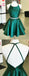 Dark Green Satin Spaghetti Strap Halter Open Back Homecoming Dresses,HD0044