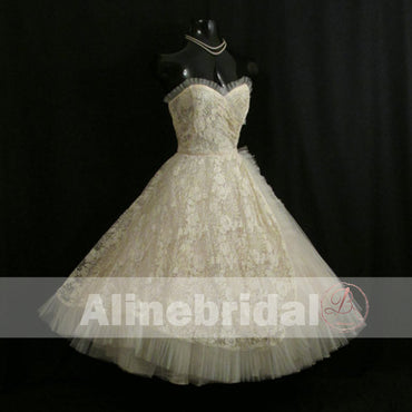 Dark Ivory Lace Sweetheart Strapless Vintage Homecoming Dresses,HD0006