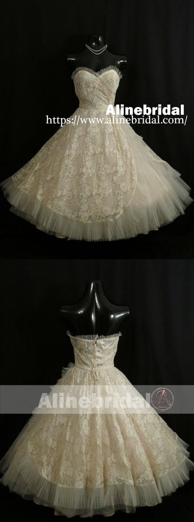 Dark Ivory Lace Sweetheart Strapless Vintage Homecoming Dresses,HD0006 AlineBridal Dark Ivory Lace Sweetheart Strapless Vintage Homecoming Dresses,HD0006 AlineBridal