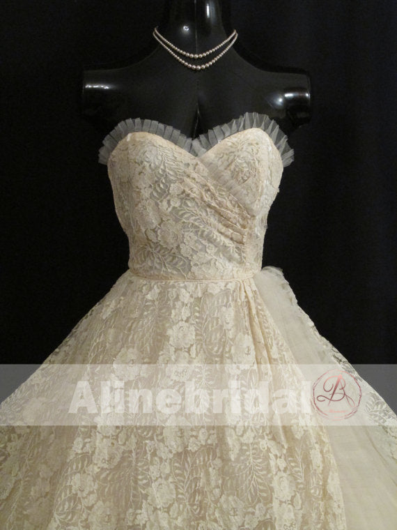 Dark Ivory Lace Sweetheart Strapless Vintage Homecoming Dresses,HD0006