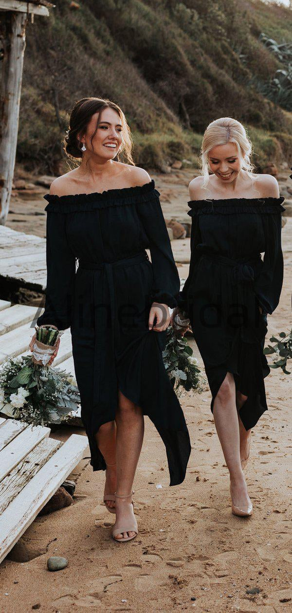 Long sleeve navy bridesmaid dresses on sale
