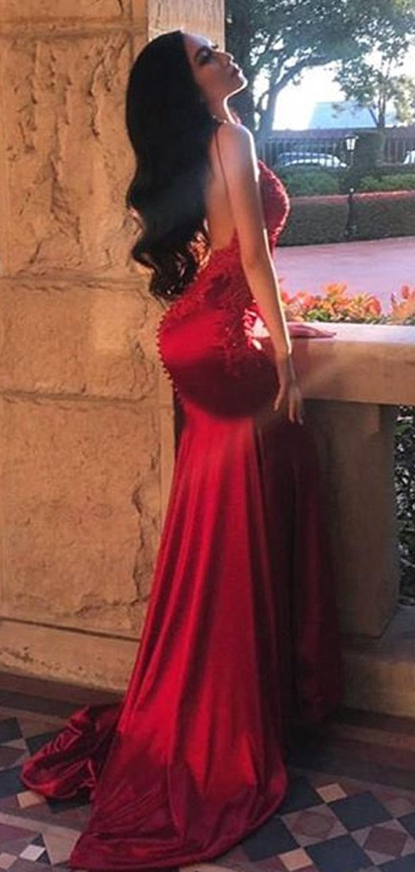 Red spaghetti shop strap mermaid dress