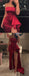 Dark Red Strapless Sheath Slit Sexy Unique Prom Dresses,PD00309