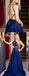 Dark Royal Blue Chiffon Shiny Applique Backless One Shoulder Prom Dresses,PD00208