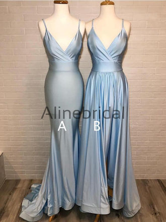 Mismatched Dusty Blue Spaghetti Strap Bridesmaid Dresses, AB4052
