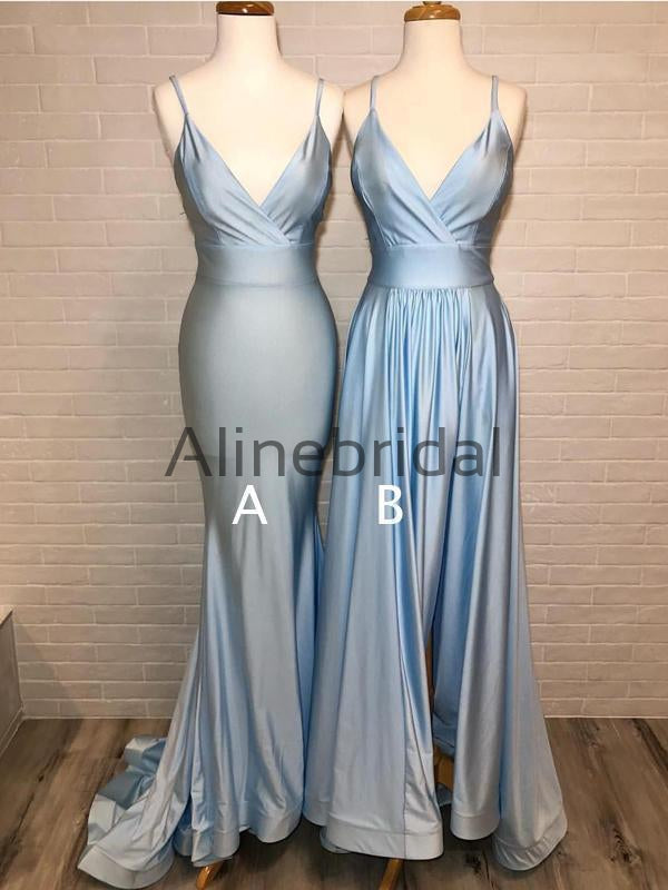 dusty blue mismatched bridesmaid dresses One Shoulder Spaghetti Strap Mismatched Bridesmaid Dresses Dusty Blue PB10089 main image 1