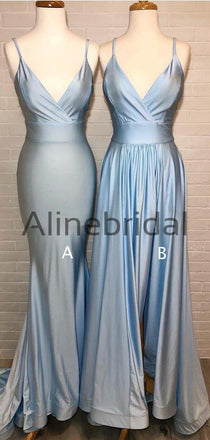 Mismatched Dusty Blue Spaghetti Strap Bridesmaid Dresses, AB4052