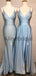 Dusty Blue Mismatched Spaghetti Strap Mermaid Bridesmaid Dresses, AB4052