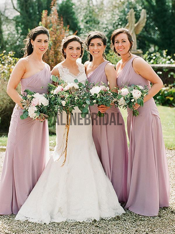 Dusty Pink Chiffon One Shoulder Long Bridesmaid Dresses, AB4030 AlineBridal Dusty Pink Chiffon One Shoulder Long Bridesmaid Dresses, AB4030 AlineBridal