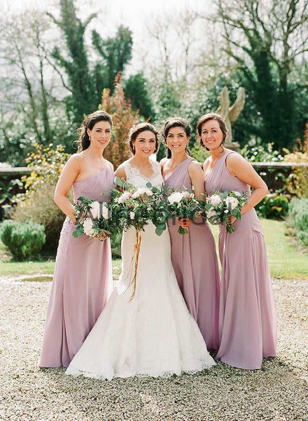 Dusty Pink Chiffon One Shoulder Long Bridesmaid Dresses, AB4030 AlineBridal Dusty Pink Chiffon One Shoulder Long Bridesmaid Dresses, AB4030 AlineBridal