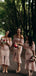 Dusty Pink Lace Off Shoulder Sheath Tea Length Bridesmaid Dresses , AB4123