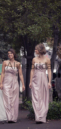 Dusty Pink Pleating Sweetheart Strapless Sheath Bridesmaid Dresses, AB4036